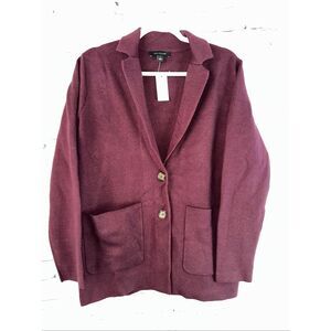 NWT Ann Taylor Sweater Blazer Small Burgundy Knit Notch Lapel 2-Button Jacket Wo